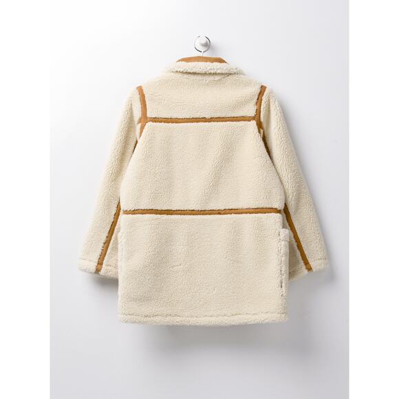 Ina Faux Shearling Suede Double Breasted Coat Jacket Cream Ivory Brown Pockets L - Picture 9 of 13